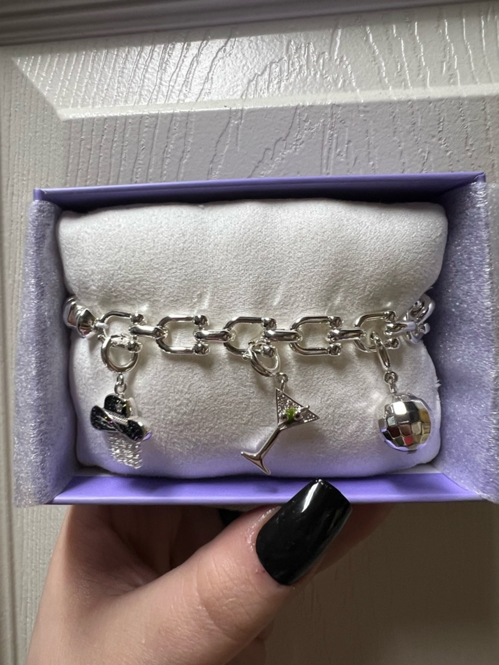 Silver Charm Bracelet with Martini, Cowgirl Hat & Disco Ball Charms